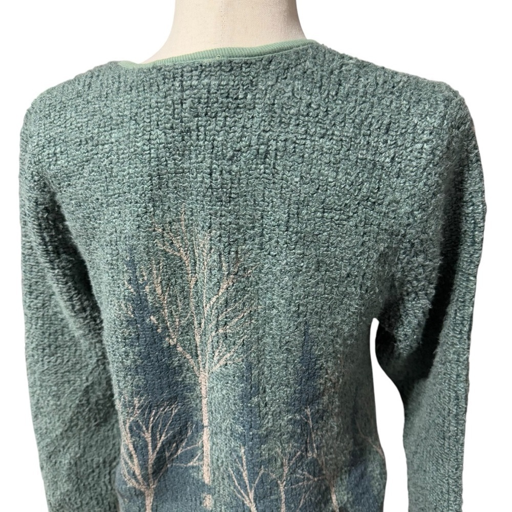Artisans Forest Cabincore Cardigan Size S Bear Print Grandpa Green Kitschy Paint - Picture 10 of 13